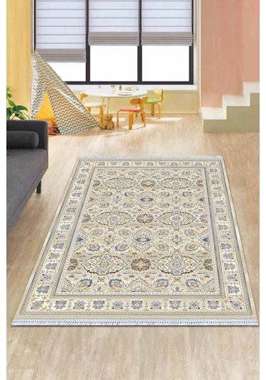 Kemik Çerçeveli Dokuma Pamuk Taban Kaymaz Kilim Klm296