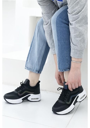Konfores 1657 Anatomik Air Tabanlı Bayan Sneakers Ayakk Siyah Beyaz Siyah - Beyaz