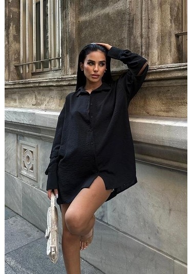 Alina Kol Cut Out Keten Gömlek 3252-08 Si Yah