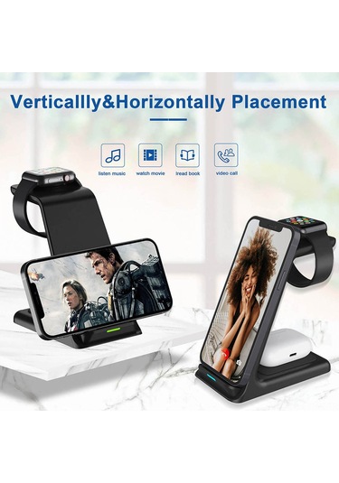 Honmex Beyaz 3'ü 1 Kablosuz Şarj Aleti: İphone, iOS Watch Uyumlu Ve Airpods İçin Çift Bobinli Hızlı Şarj - Qi Sertifikalı, Güvenli Ve Düzenli