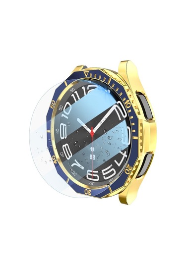 Kılıf + Çerçeve Halkası + Temperli Cam Ekran Koruyucu Mavi & Altın 43mm Mavi & Altın