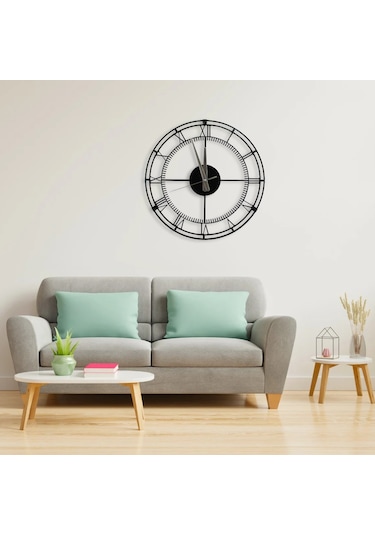 40 Cm Siyah Metal Duvar Saati Sessiz Akar Mekanizma Roma Raka... Siyah