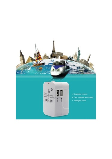 Besthome1 150+ Ülke Uyumlu Seyahat Çoklu Şarj İstasyonu, Beyaz, 2 Usb Portlu, Hızlı Şarj, Kompakt Tasarım