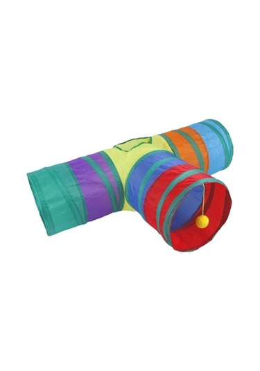 Katlanabilir 3 Yönlü Kedi Oyun Tüneli 80 CM Gökkuşağı