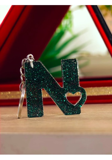 Harfli Anahtarlık Epoksi Kişiye Özel Yapım El Yapımı Harf Anahtarlık Kalp Model Özel Tasarım Hediyelik Ürün Kalp Desenli Simli Anahtarlık Altın - Siyah