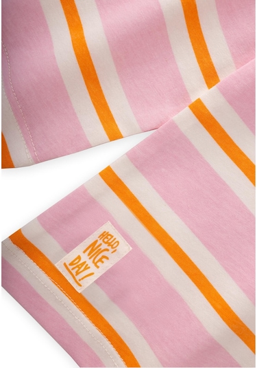 Çizgili Uzun Kollu T-shırt Takım 2-12 Yaş Pembe Turuncu Çizgili Pembe