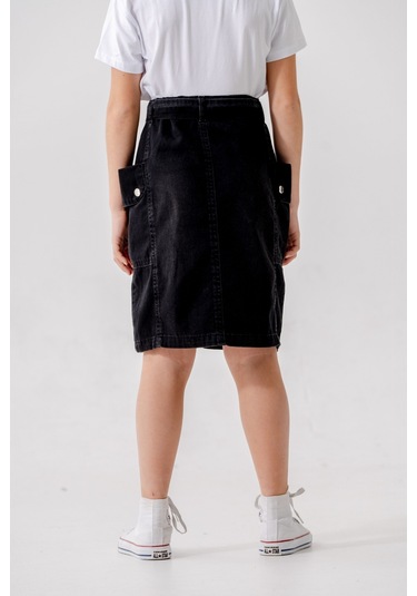 Kız Çocuk Yan Cepli Kot Etek 2954 Siyah