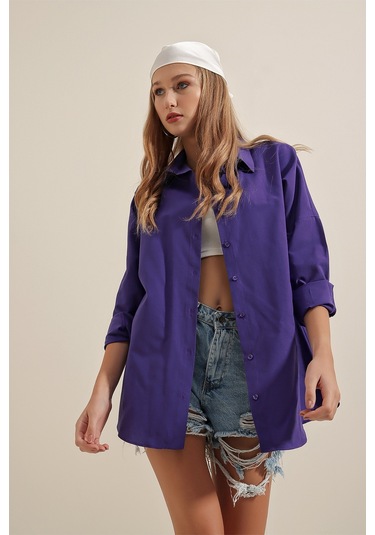 Bigdart 3900 Oversize Uzun Basic Gömlek - Mor 001