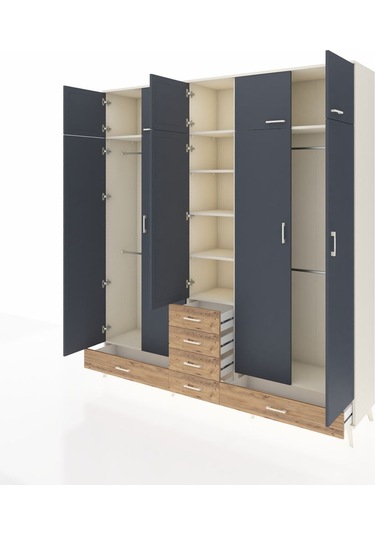 Hyperion Dolap 6 Raflı 6 Çekmeceli 4 Askılı 220x44x243 Aytaşı-antrasit/çam Antrasıt/atlas Çam