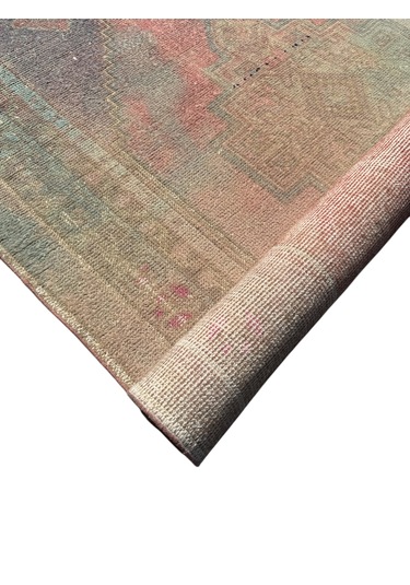 El Dokuması Vintage Taşpınar Halısı 128x248 Renkli Eskitme Halı Renkli