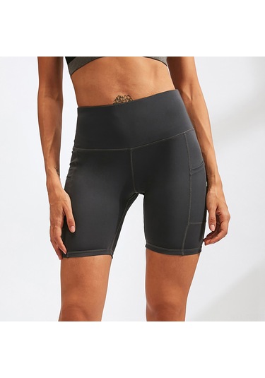 Skycity Kadın Spor Şortu - Yüksek Bel, Yan Cep, Nefes Alabilir, Hızlı Kuruma, Esnek, Koşu Ve Antrenman İçin Gri