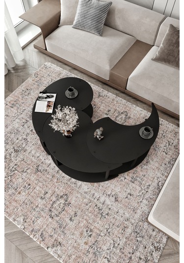 Yin Yang Unıty Serenıty Orta Sehpa 3 Lü Siyah-90 Cm Siyah