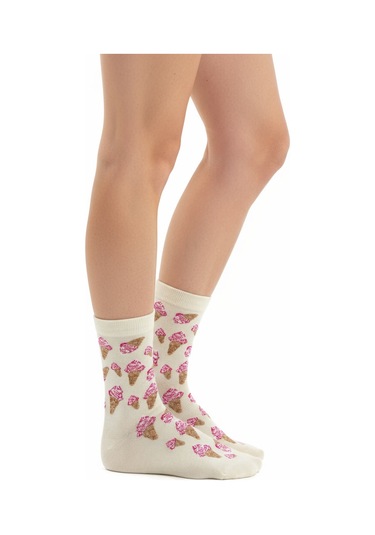 Gost Liria İce Cream Socks Desenli Unisex Soket Çorap EKru