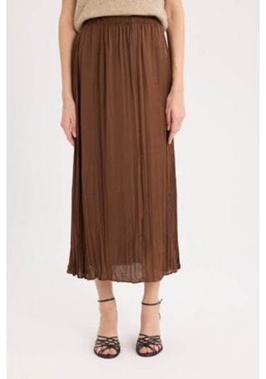 DeFacto A Kesim Yüksek Bel Saten Midi Etek E3348AX24WNBN333 Kahve