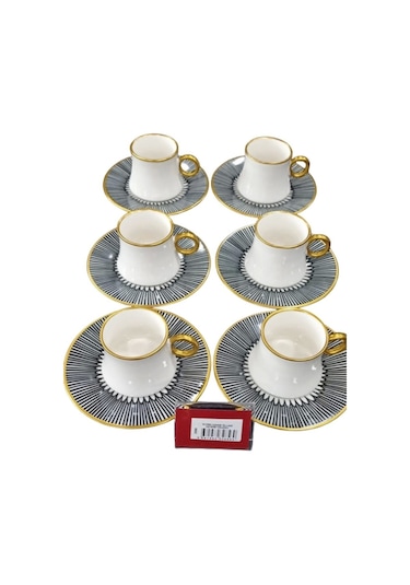 Sima Line Yaldızlı 12 Parça Kahve Fincan Takımı - Cs 02 Beyaz