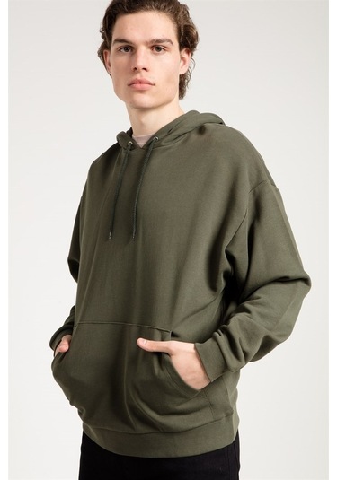 Jahr Marc Haki Oversized Önü Cepli Kapüşonlu Erkek Sweatshirt Haki