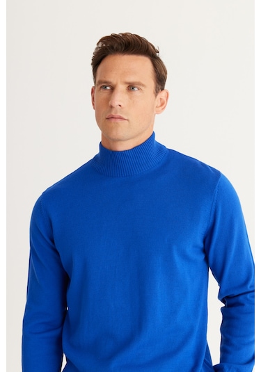 AC&Co / Altınyıldız Classics Erkek Saks Standart Fit Normal Kesim Yarım Balıkçı Yaka Triko Saks