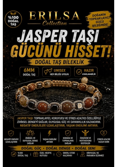 Sertifikalı Jasper Taşı Doğal Taş Bileklik 6 Mm Ayarlanabilir Uni