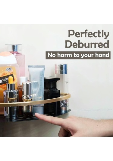 Yumruksuz Alüminyum Depolama Rafı Banyo Düzenleme Rafı, Geniş Kenarlı Tek Katmanlı Üçgen - Siyah + Altın Siyah Altın