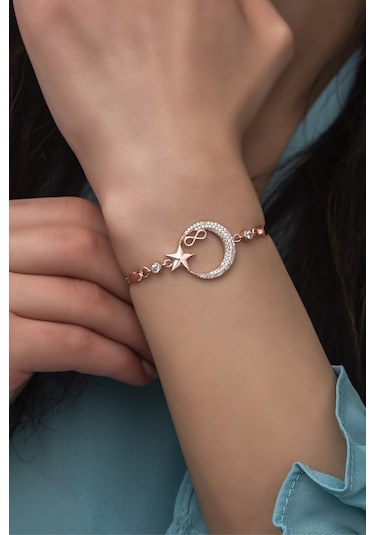 Nereze 925 Ayar Gümüş Rose Ayyıldız Sonsuzluk Bileklik