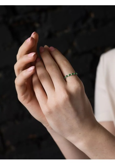 Lapshov 925 Ayar Gümüş Zümrütlü Ring Yol Yüzü 11221095 Yeşil