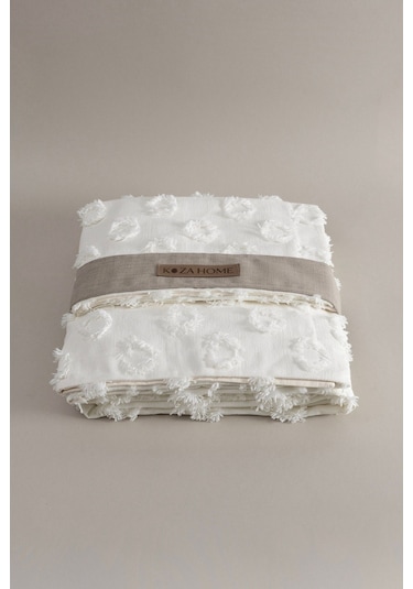 Koza Home Sitra Krem Çift Kişilik Püsküllü Yatak Örtüsü 230x250 2 Yastık 50