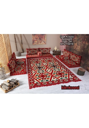Kilimkosesi Şark Köşesi Takımı 6 M2 Kilimli Yörük Modeli Üçlü Konsept