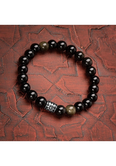 Saff Doğaltaş Obsidyen Doğal Taş Bileklik - 8 MM Çok Renkli