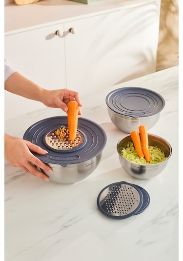 Karaca Kaia 9 Parça Rende Kapaklı Karıştırma Ve Saklama Seti Çelik Gümüş