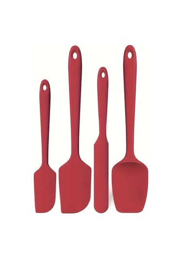 Chenkestoreone 4 Parça Kırmızı Yüksek Isıya Dayanıklı Silikon Spatula Seti: Yapışmaz Pişirme Kapları İçin Esnek Mutfak Karıştırma Pişirme Kırmızı