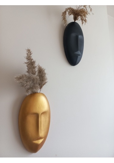 Dekoratif 2'li Yüz Duvar Vazosu, Duvar Süsü ,heykel Aksesuar Siyah Gold