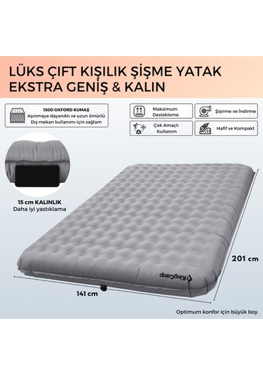 Kingcamp King Airbed Double Çift Kişilik Şişme Yatak Gri