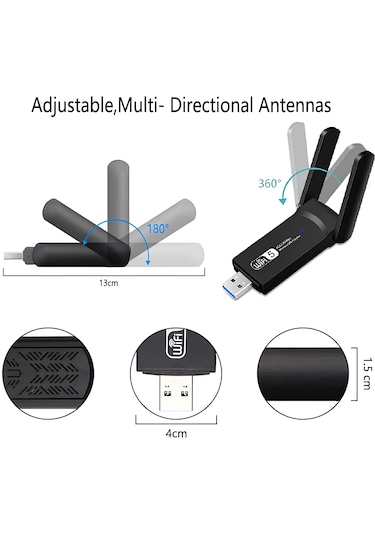 Kablosuz Wifi Alıcı Dual Band Usb 3.0 Adaptör Ac1300 Mbps