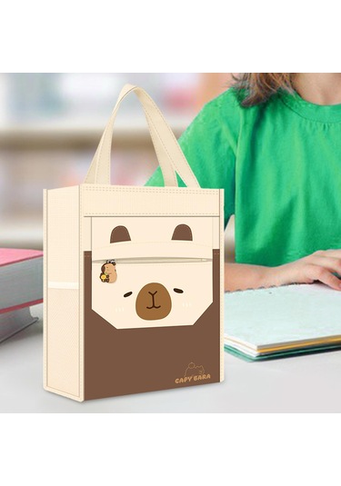 Suntek El Çantası Sevimli Üst Saplı Cepli Çocuk Tote İş Kahverengi