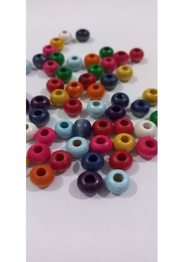 Renkli Yassı Ahşap Pul Boncuk 25 Gr. 8mm 01