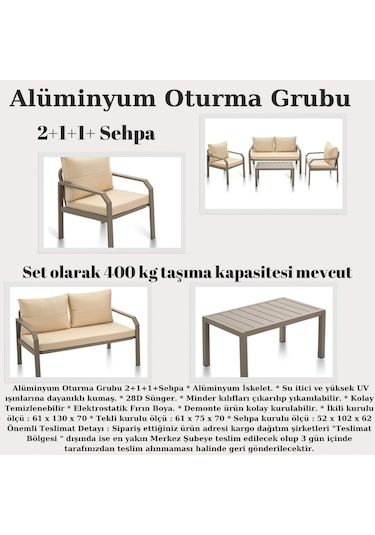 Bahçe Balkon Teras Oturma Grubu Alüminyum Bej