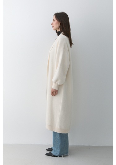 Krem Boydan Uzun Triko Hırka - 251015 Krem