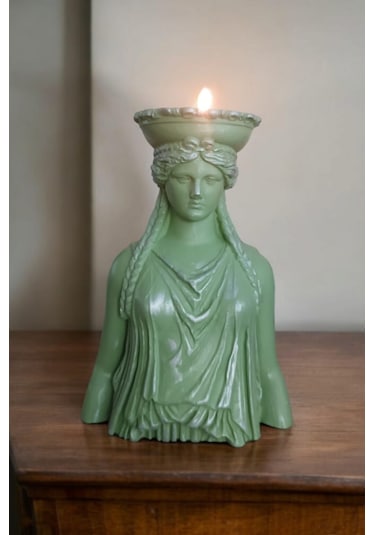 Dekoratif Masa Üstü Karyadit Kızı Hediyeli Mumluk Yeşil