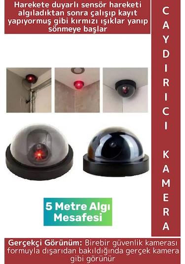 Ev Dükkan Kırmızı Işıklı Hareket Sensörlü 5 Metre Algı Mesafeli Pilli Güvenlik Caydırıcı Dome Kamera