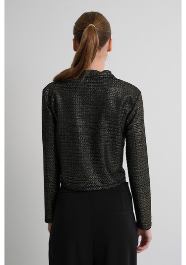 Alexandergardı Desenli Uzun Kollu Dokulu Crop Gömlek Sarı - Siyah