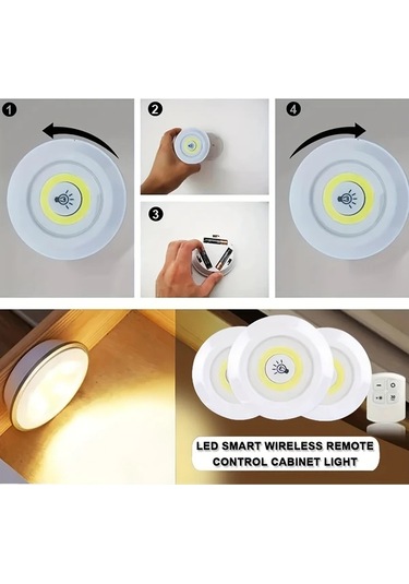 Beyaz Işık 3 Parça 6 Adet/3 Adet Akıllı Kablosuz Led Dolap Işıkları Cob Gece Lambası Uzaktan Kumanda İle - Gardırop, Mutfak Ve Daha Fazlası İçin Mükemmel