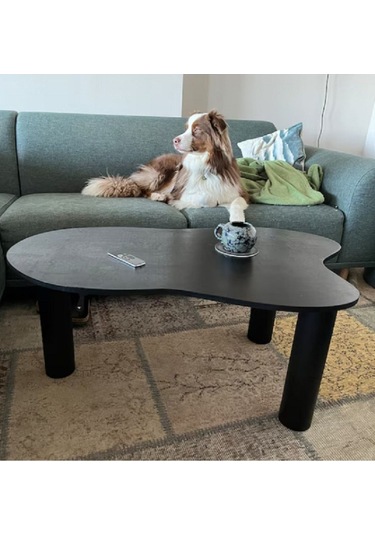 Asimetrik 90x90 Cm Modern Ahşap Ayaklı Orta Sehpa Siyah