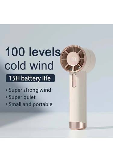 Mini Taşınabilir El Fanı 100 Hızı Turbo Masaüstü Fan Led Ekran İle Usb Pil Sey Whıte