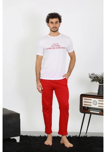 Lenaca Erkek Kısa Kol Penye Beyaz Pijama Takımı Beyaz