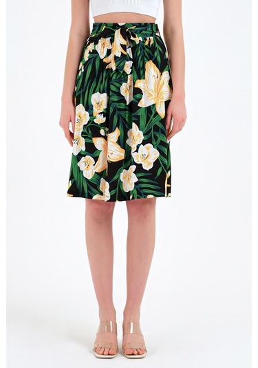 Brz Collection Çiçek Desenli Viskon Etek Çok Renkli