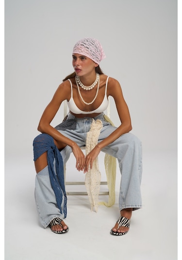 Mai Studios Co. Miray Üçgen Kesim Pembe Dantel Bandana Pembe