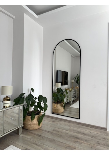 Effe Siyah Metal Çerçeveli 180 X 70 Cm Demonte Ayaklı Oval Boy Aynası
