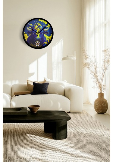 Fenerbahçe Tasarımlı Modern Duvar Saati - 30cm - Önü Camlı Siyah Kasa - Sessiz Mekanizma-jh0999 Siyah