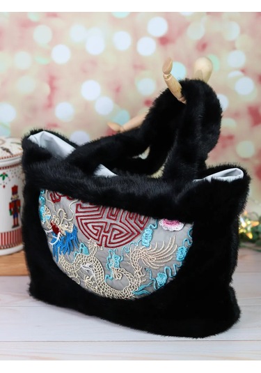 Tigada Nakışlı Peluş Tüylü Çanta 275003354 Siyah