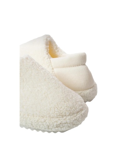 Kadın Lastikli Kaymaz Taban Peluş Havlu Kumaş Ev Ayakkabısı Panduf Beyaz-beyaz Beyaz